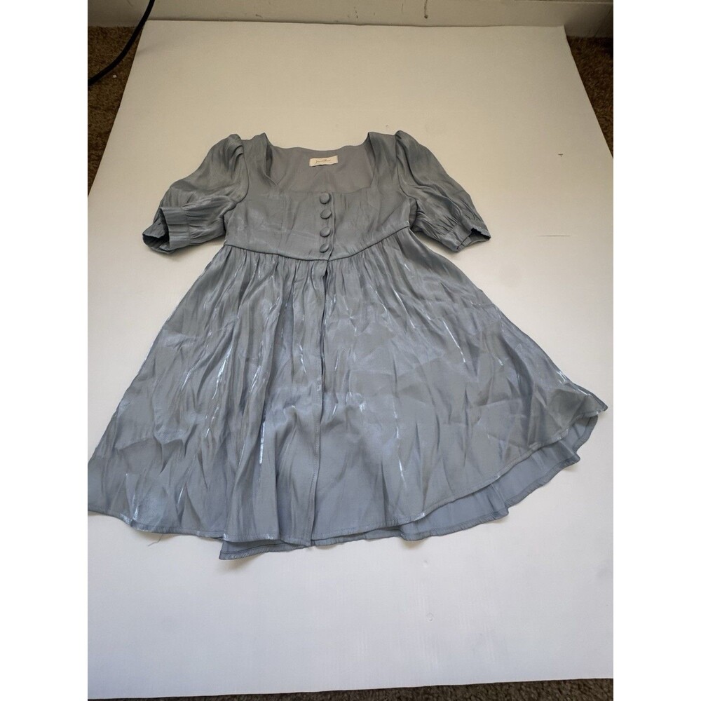 Sincethen Women’s Small Blue Shimmer Babydoll Dress Puff Sleeve Mini Dress